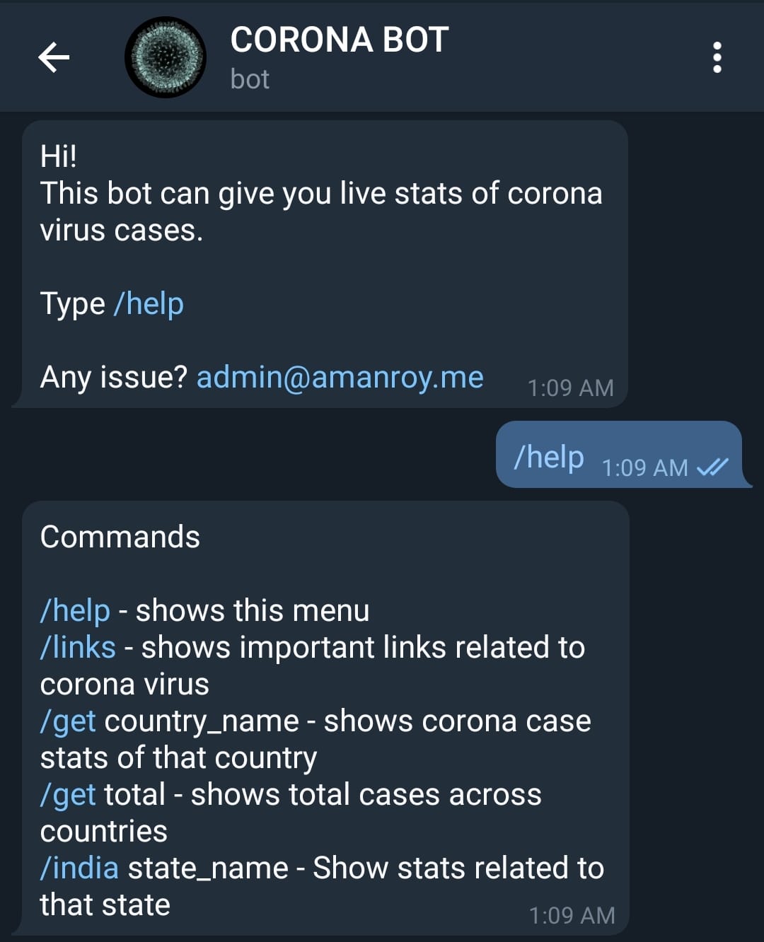 Telegram Bot for Coronavirus stats